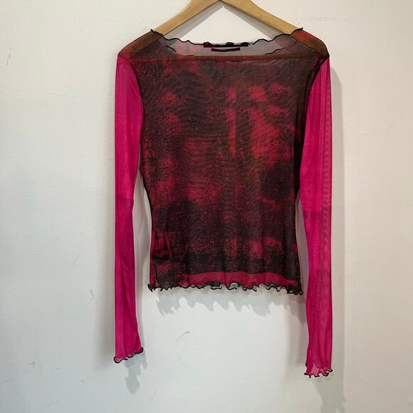 Silence + Noise Mesh Sheer Graphic Long Sleeve Y2K Top Size L - Picture 3 of 7